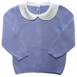 Merino wool sweater open on the back with buttons round collar in piqué cotton - Magia di Nonna