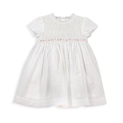 Les enfants de Giselle-Vestito in cotone ricamato con full smock 