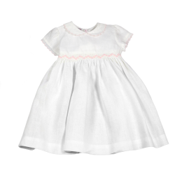 Vestito in lino ricamato con punto smock - Les enfants de Gisele